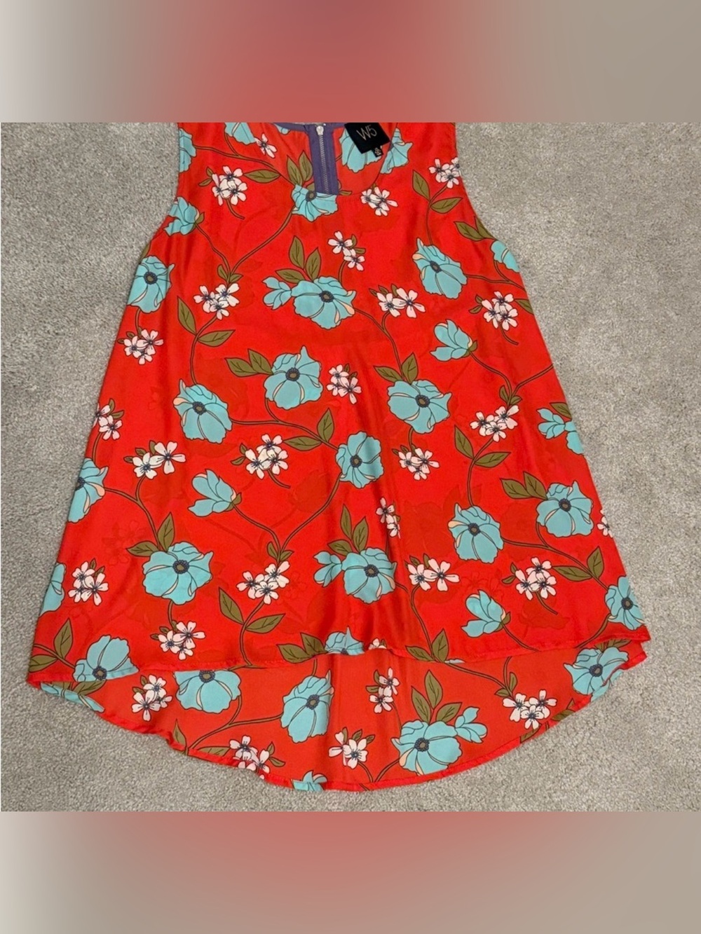 Whistles W5 Red Floral High Low Sleeveless Dress Tunic Top Size XL -EUC